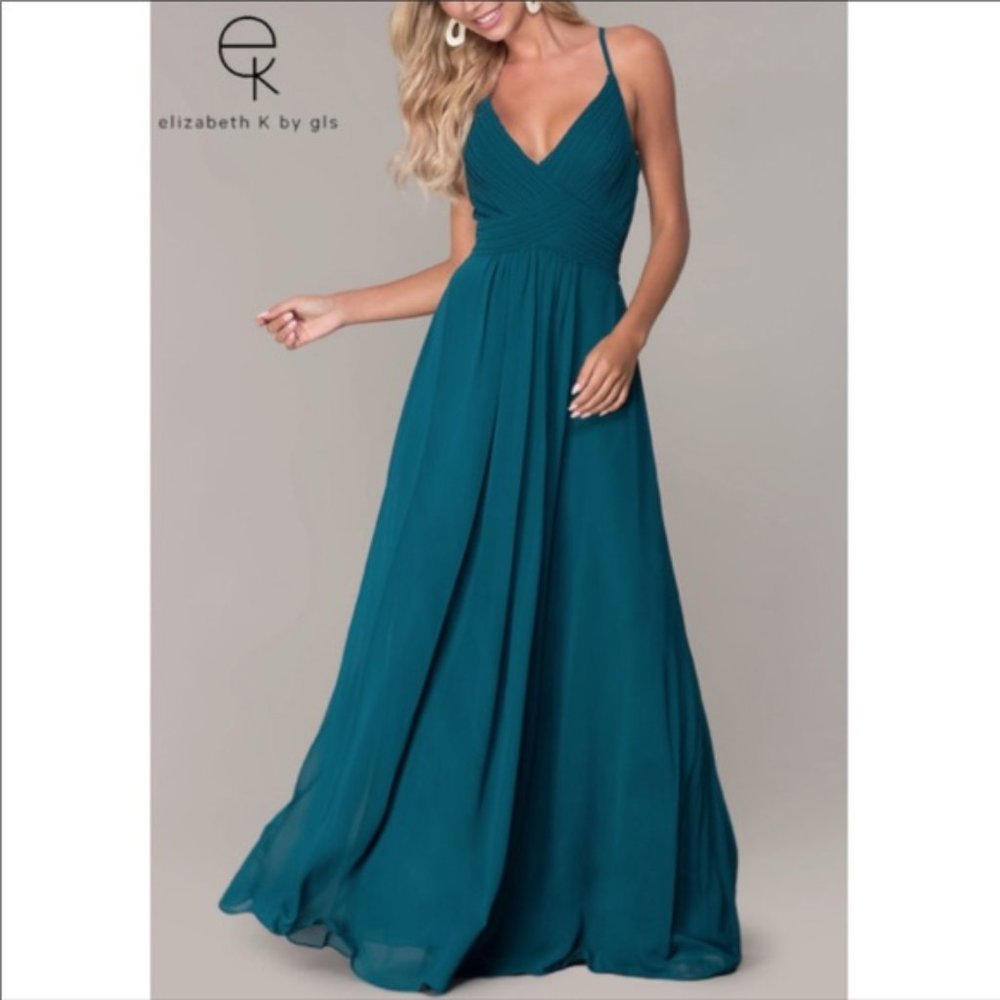 Elizabeth K Criss-Cross Back Formal Dress